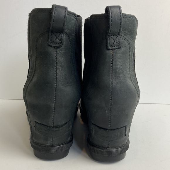Sorel Joan Of Arctic Wedge II Chelsea Black Leather Booties Platform 10 NL3022 - Picture 5 of 16